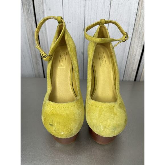 Top Shop Platform Heels Women Suede & Wood Bright Yellow Pin Up Size US 5 - Picture 4 of 10